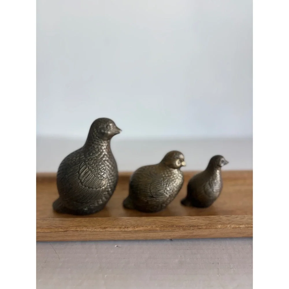 Vintage Brass Quail Figurines Set of 3 Graduated Bird Statues Mid Century Decor